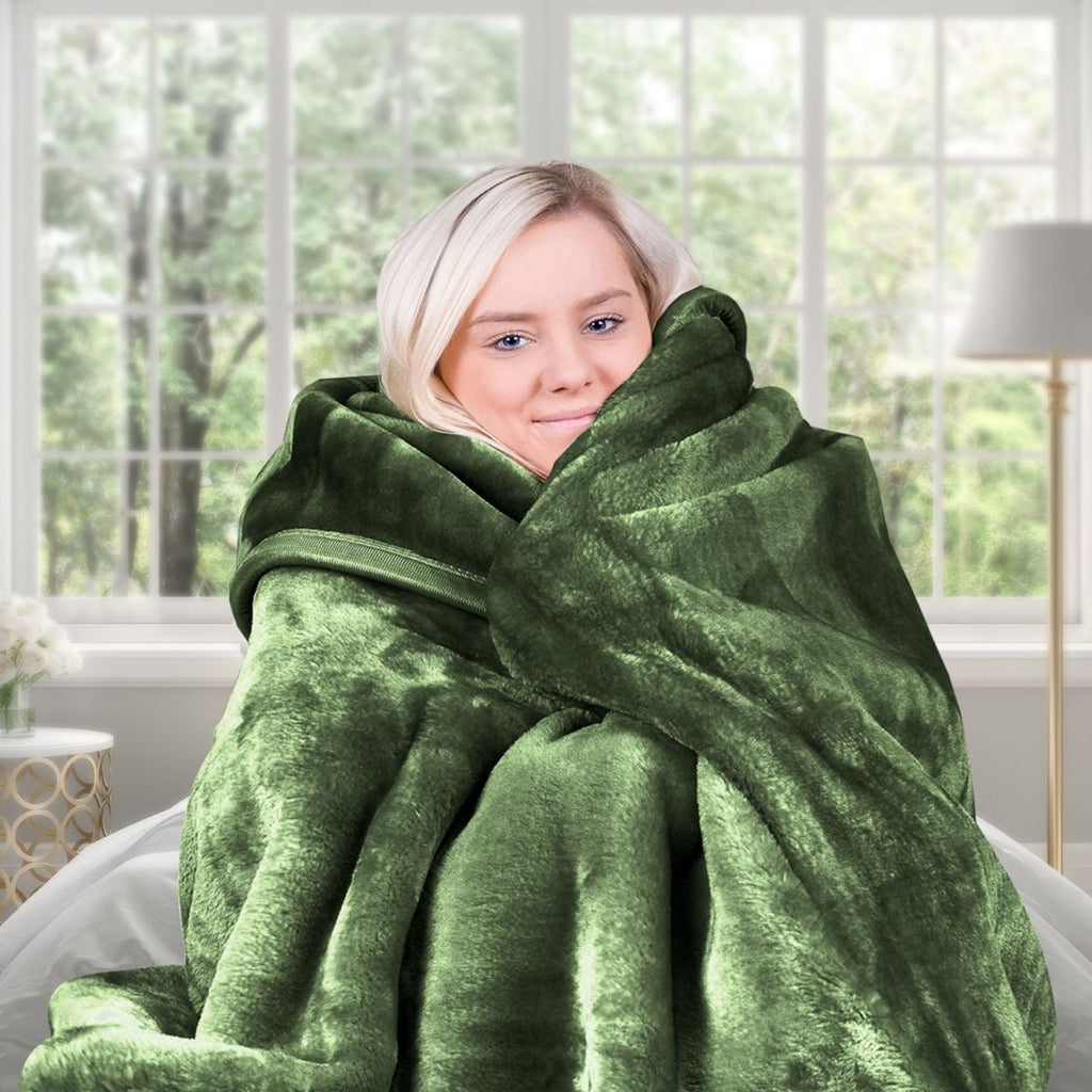 Laura Hill 600-GSM Mink Blanket Queen Size Double-Sided Soft Plush Bed Faux Throw Rug 220 X 240cm - Green