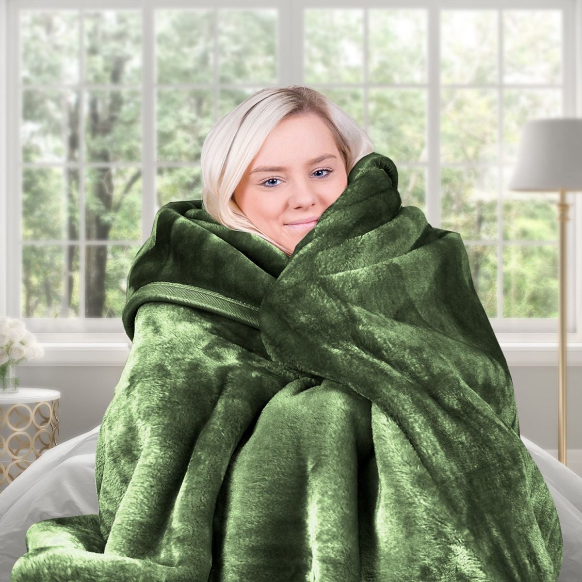 Laura Hill 600-GSM Mink Blanket Queen Size Double-Sided Soft Plush Bed Faux Throw Rug 220 X 240cm - Green