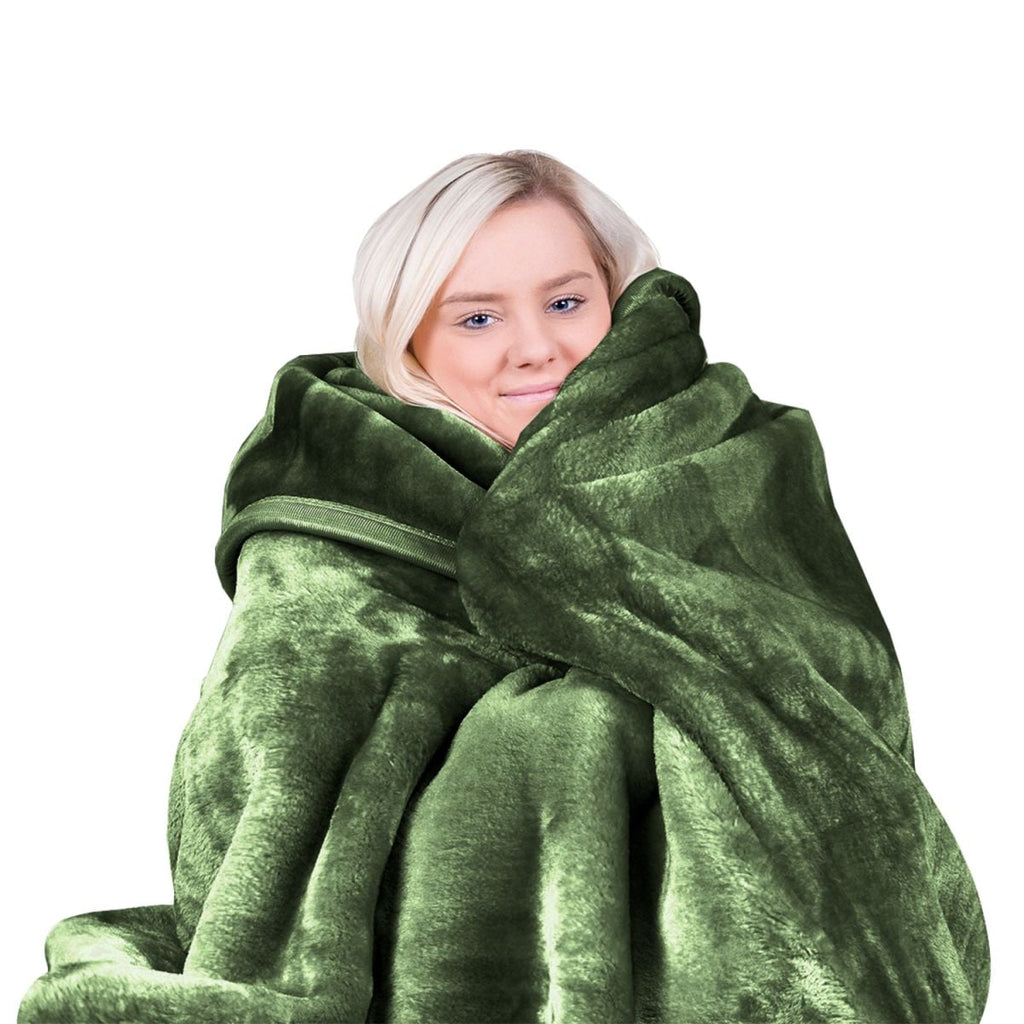 Laura Hill 600-GSM Mink Blanket Queen Size Double-Sided Soft Plush Bed Faux Throw Rug 220 X 240cm - Green