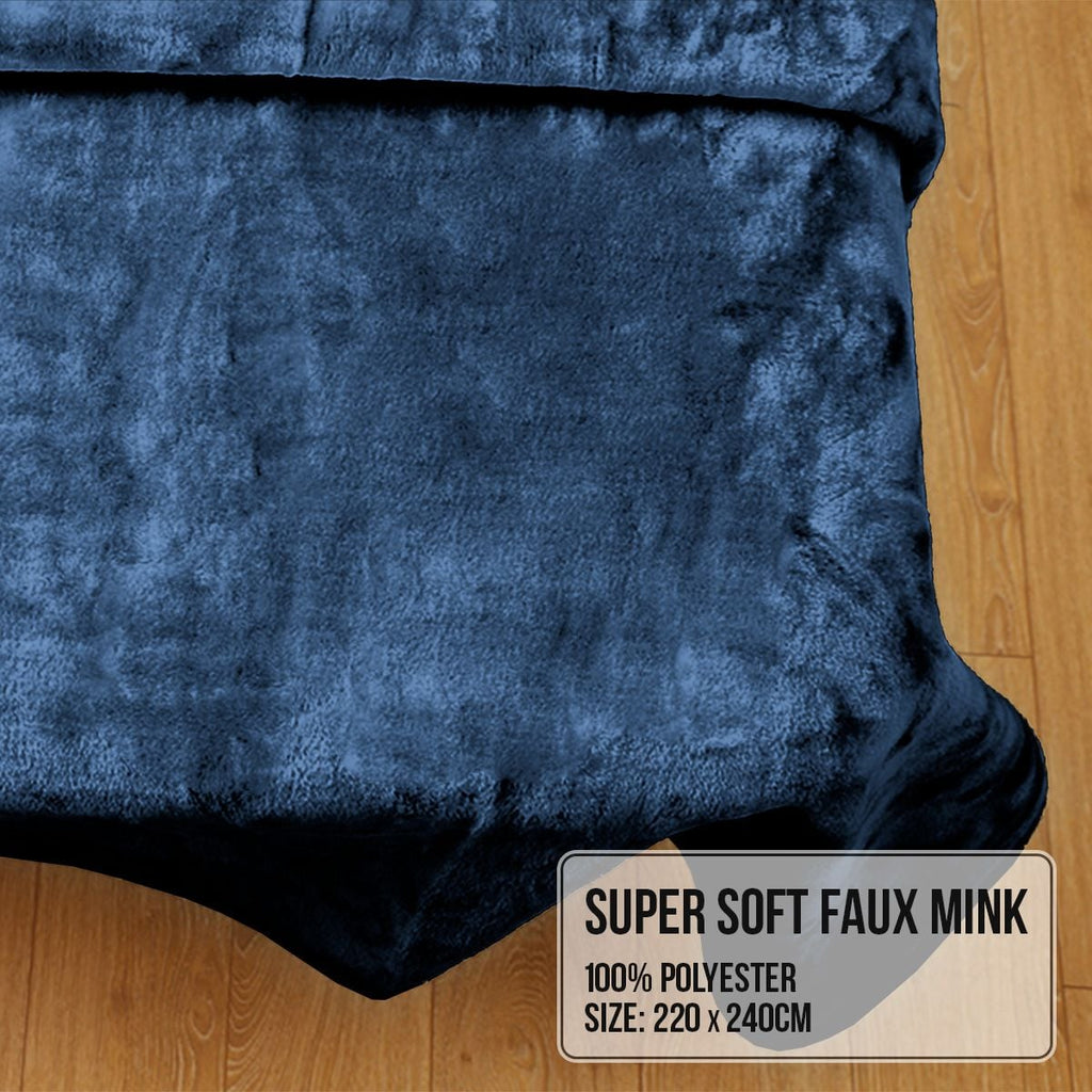 Laura Hill 600-GSM Mink Blanket Queen Size Double-Sided Soft Plush Bed Faux Throw Rug 220 X 240cm - Navy