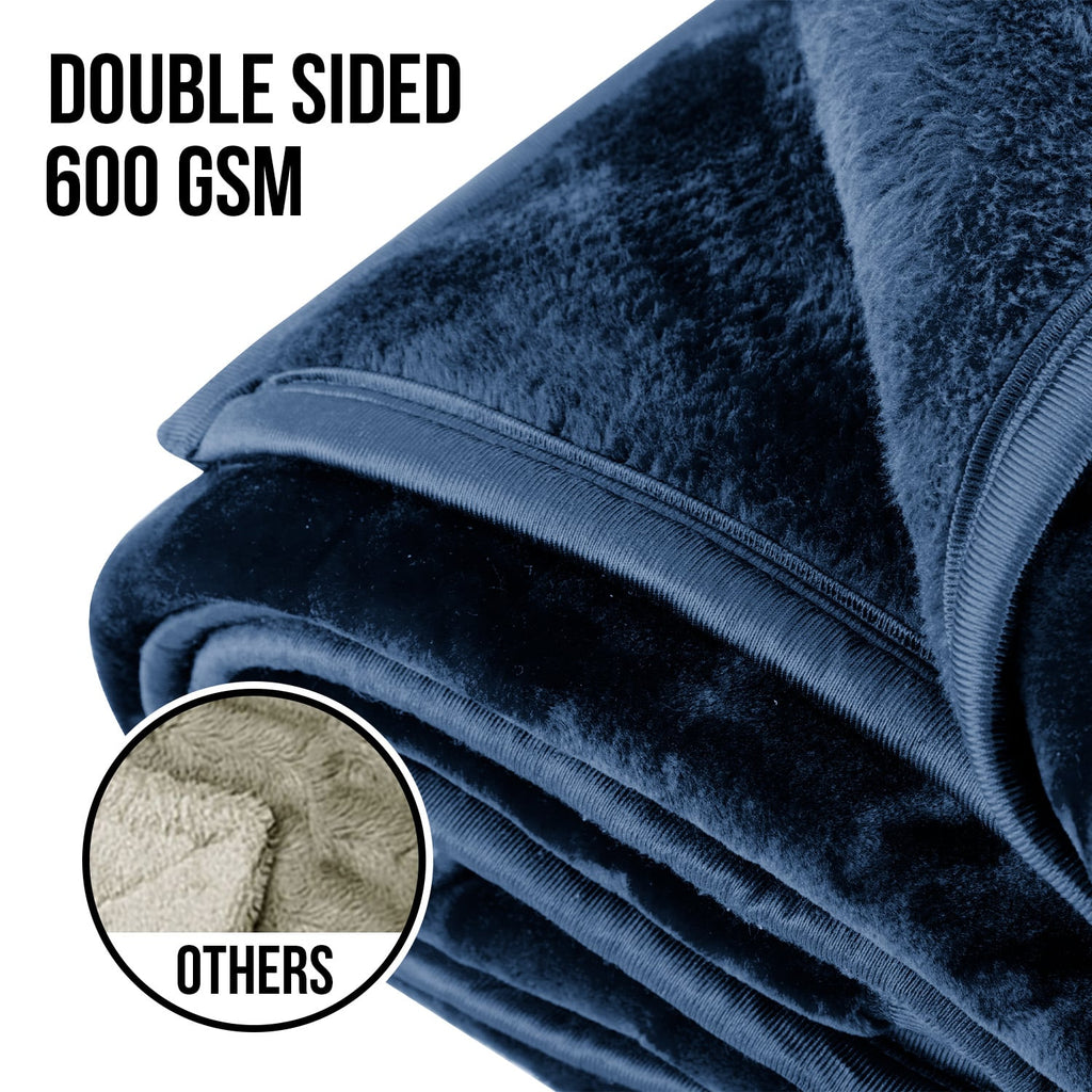 Laura Hill 600-GSM Mink Blanket Queen Size Double-Sided Soft Plush Bed Faux Throw Rug 220 X 240cm - Navy