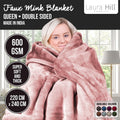 Laura Hill 600-GSM Mink Blanket Queen Size Double-Sided Soft Plush Bed Faux Throw Rug 220 X 240cm - Pink
