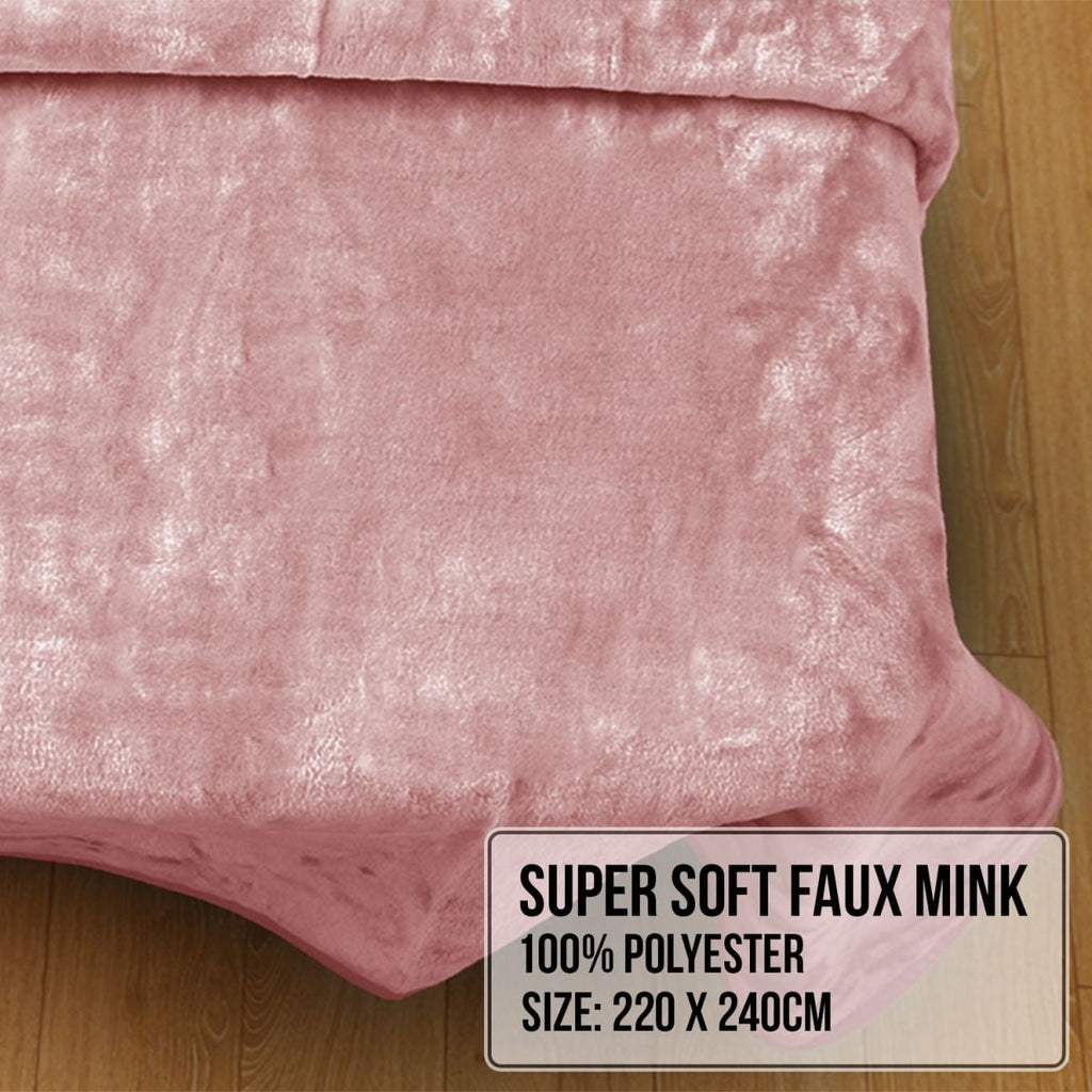 Laura Hill 600-GSM Mink Blanket Queen Size Double-Sided Soft Plush Bed Faux Throw Rug 220 X 240cm - Pink