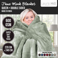 Laura Hill 600-GSM Mink Blanket Queen Size Double-Sided Soft Plush Bed Faux Throw Rug 220 X 240cm - Sage