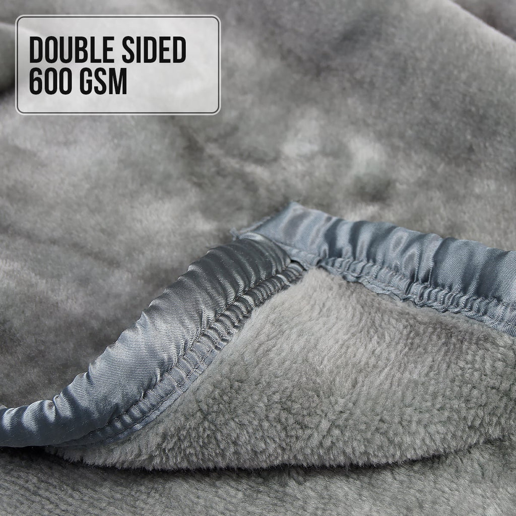 Laura Hill 600-GSM Mink Blanket Queen Size Double-Sided Soft Plush Bed Faux Throw Rug 220 X 240cm - Silver