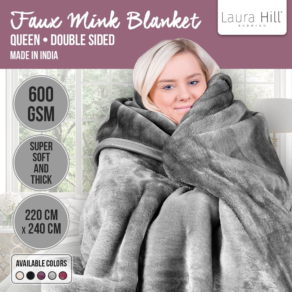 Laura Hill 600-GSM Mink Blanket Queen Size Double-Sided Soft Plush Bed Faux Throw Rug 220 X 240cm - Silver