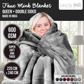 Laura Hill 600-GSM Mink Blanket Queen Size Double-Sided Soft Plush Bed Faux Throw Rug 220 X 240cm - Silver