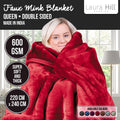 Laura Hill 600-GSM Mink Blanket Queen Size Double-Sided Soft Plush Bed Faux Throw Rug 220 X 240cm - Wine Red