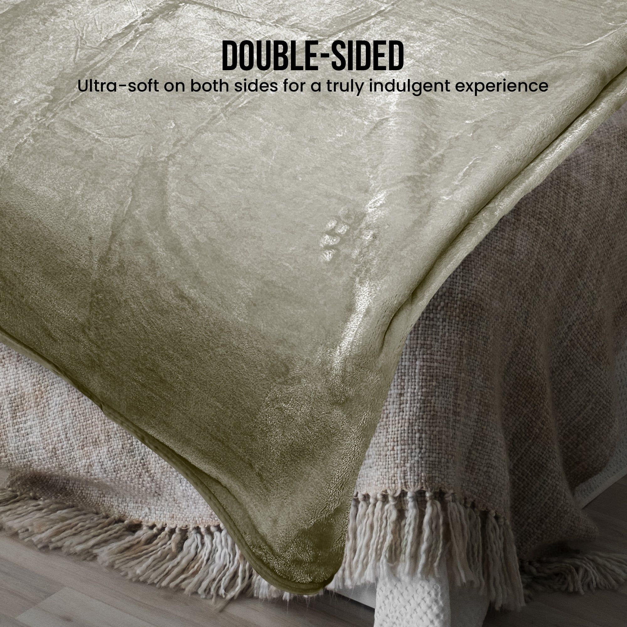 Laura Hill XL Double-Sided Oversized Faux Mink Blanket 305x305cm Olive