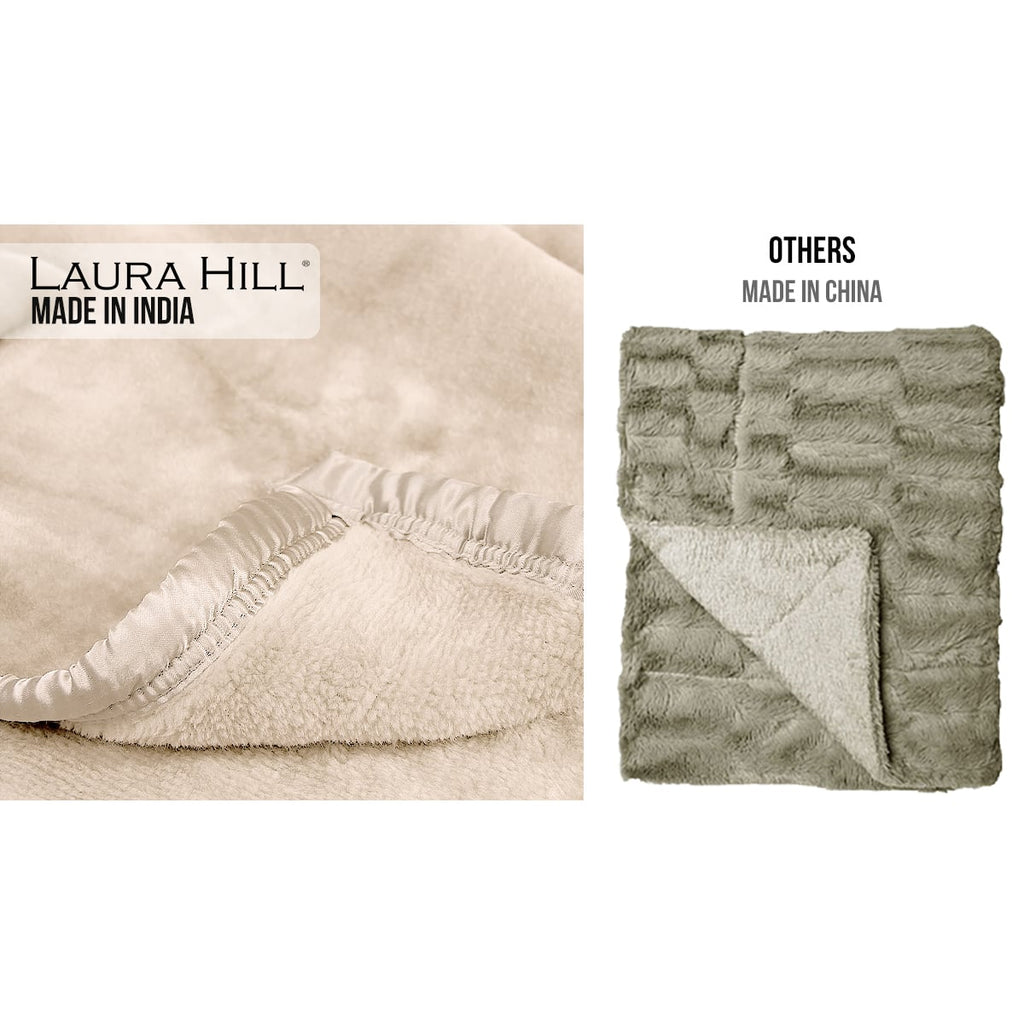 Laura Hill 800GSM Heavy Double-Sided Faux Mink Blanket - Beige