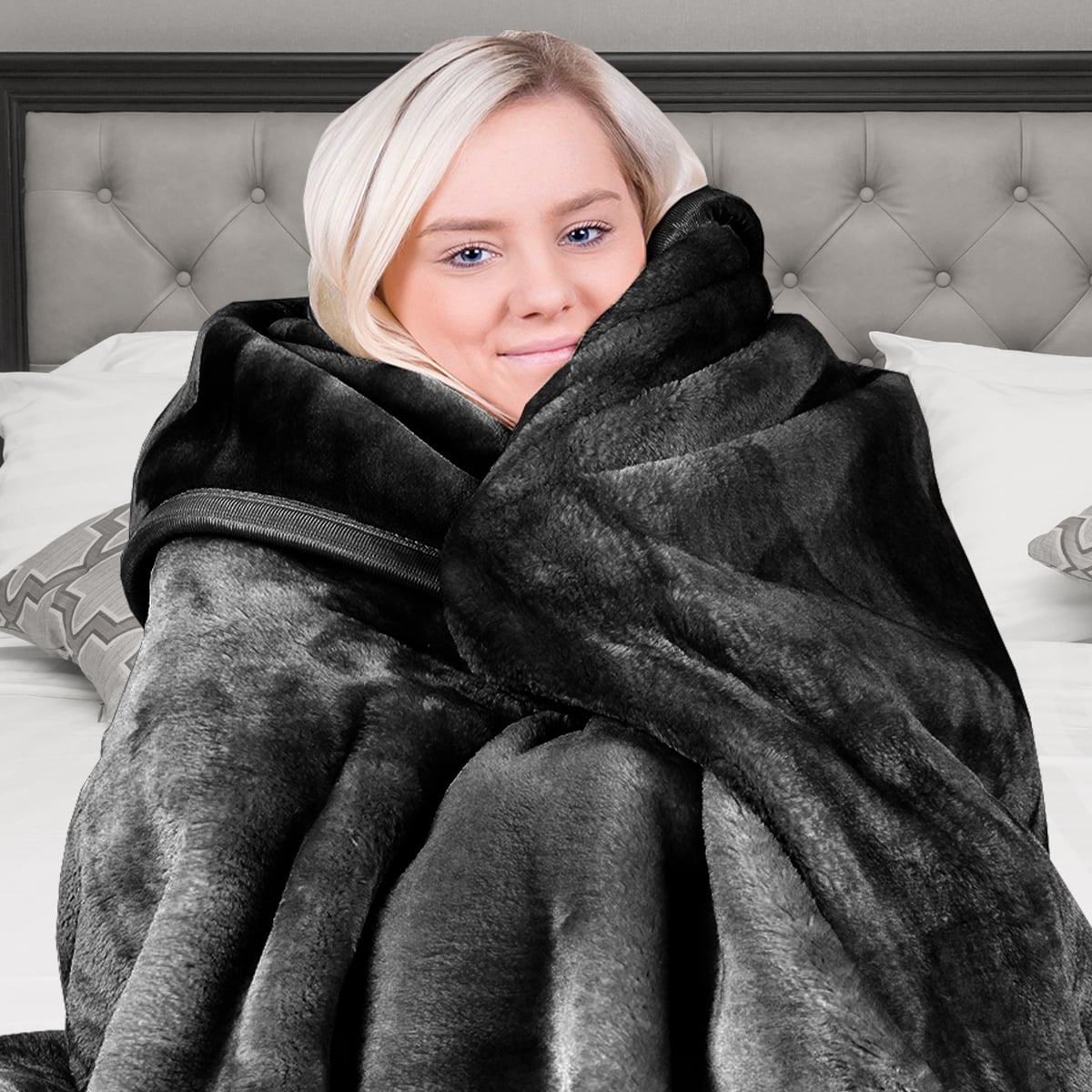 Laura Hill 800GSM Heavy Double-Sided Faux Mink Blanket - Black