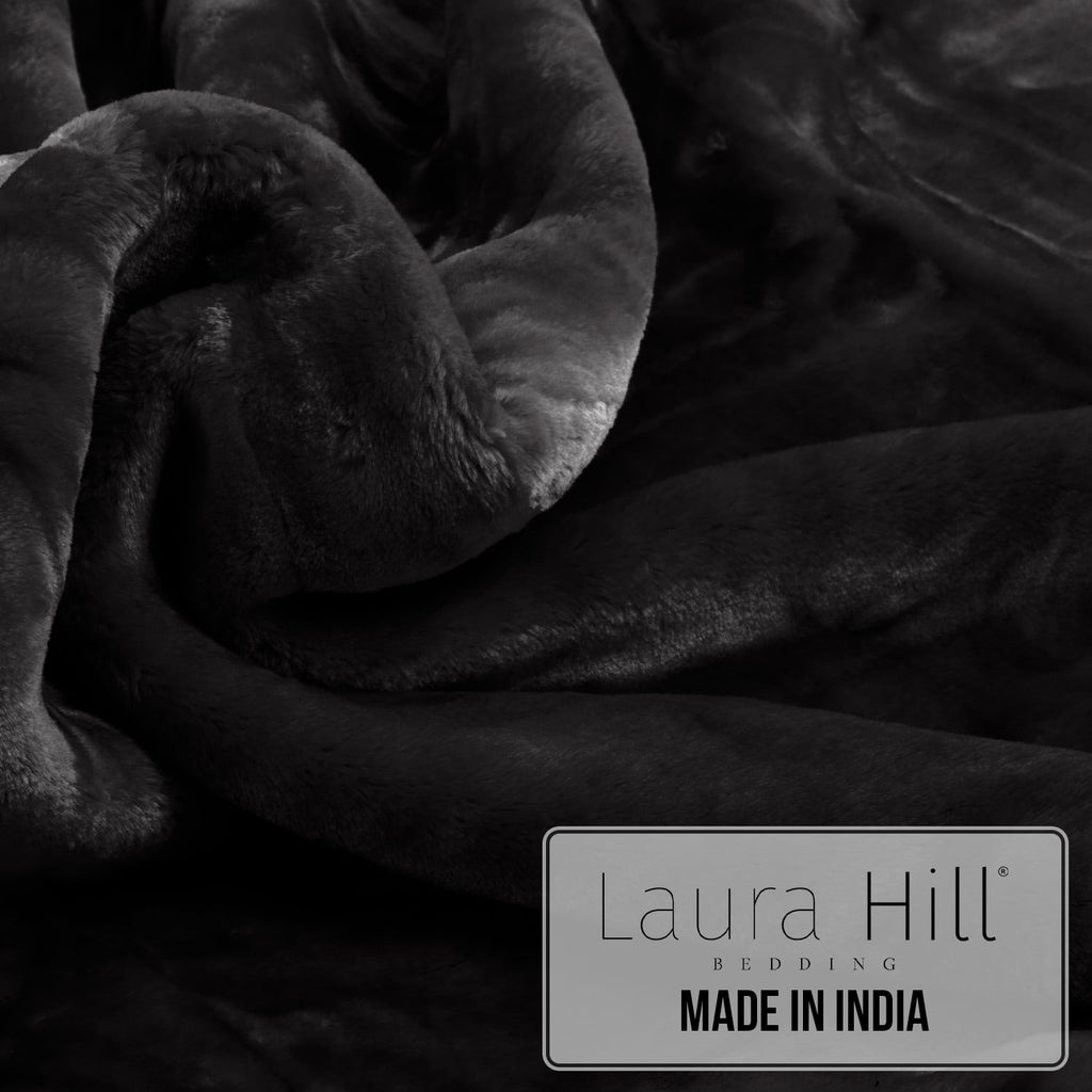Laura Hill 800GSM Heavy Double-Sided Faux Mink Blanket - Black