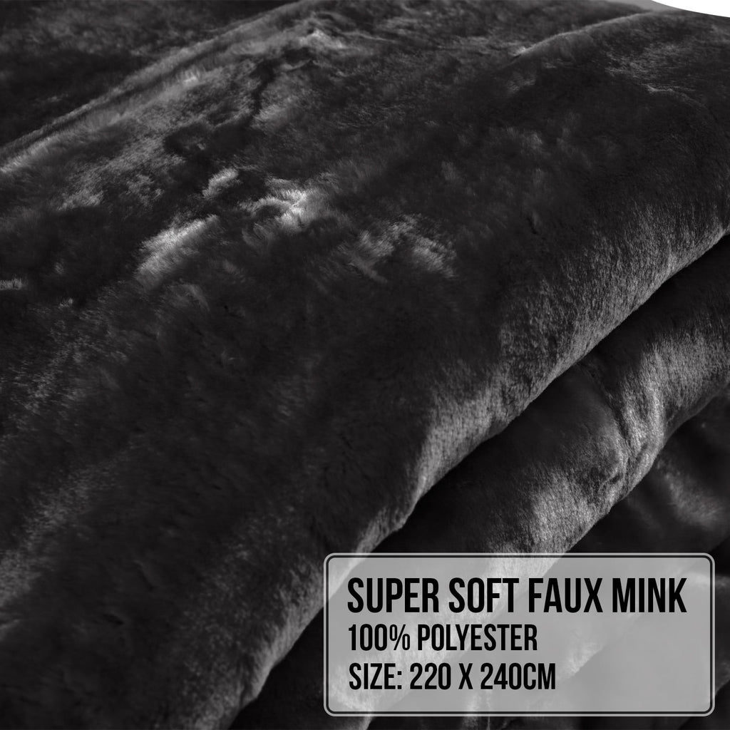 Laura Hill 800GSM Heavy Double-Sided Faux Mink Blanket - Black