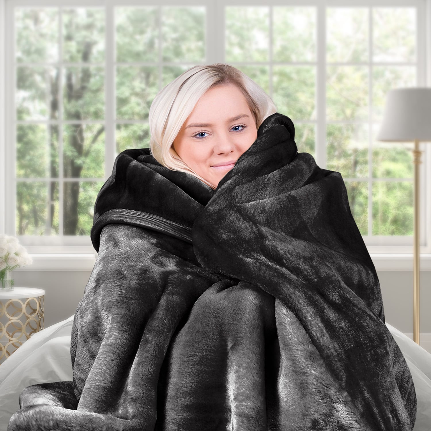Laura Hill 800GSM Heavy Double-Sided Faux Mink Blanket - Black