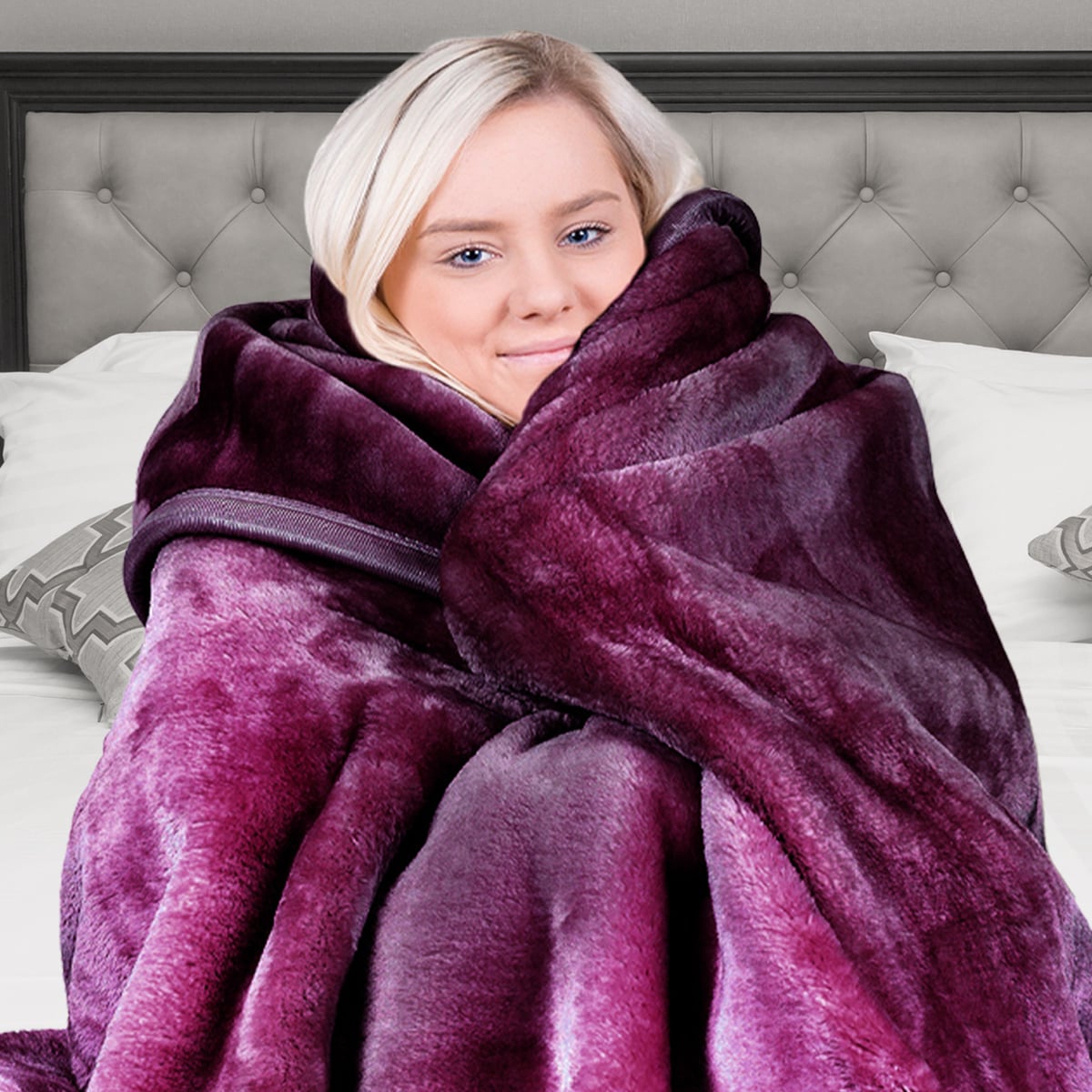 Laura Hill 800GSM Heavy Double-Sided Faux Mink Blanket - Purple