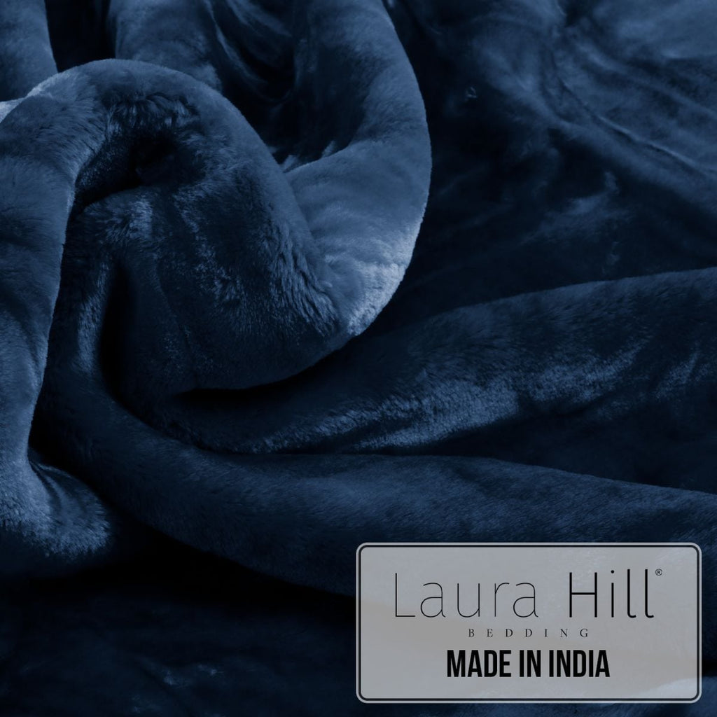 Laura Hill Faux Mink Blanket 800GSM Heavy Double-Sided - Navy Blue