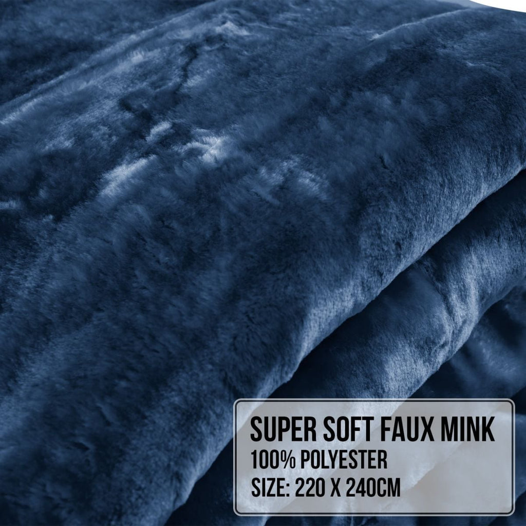 Laura Hill Faux Mink Blanket 800GSM Heavy Double-Sided - Navy Blue