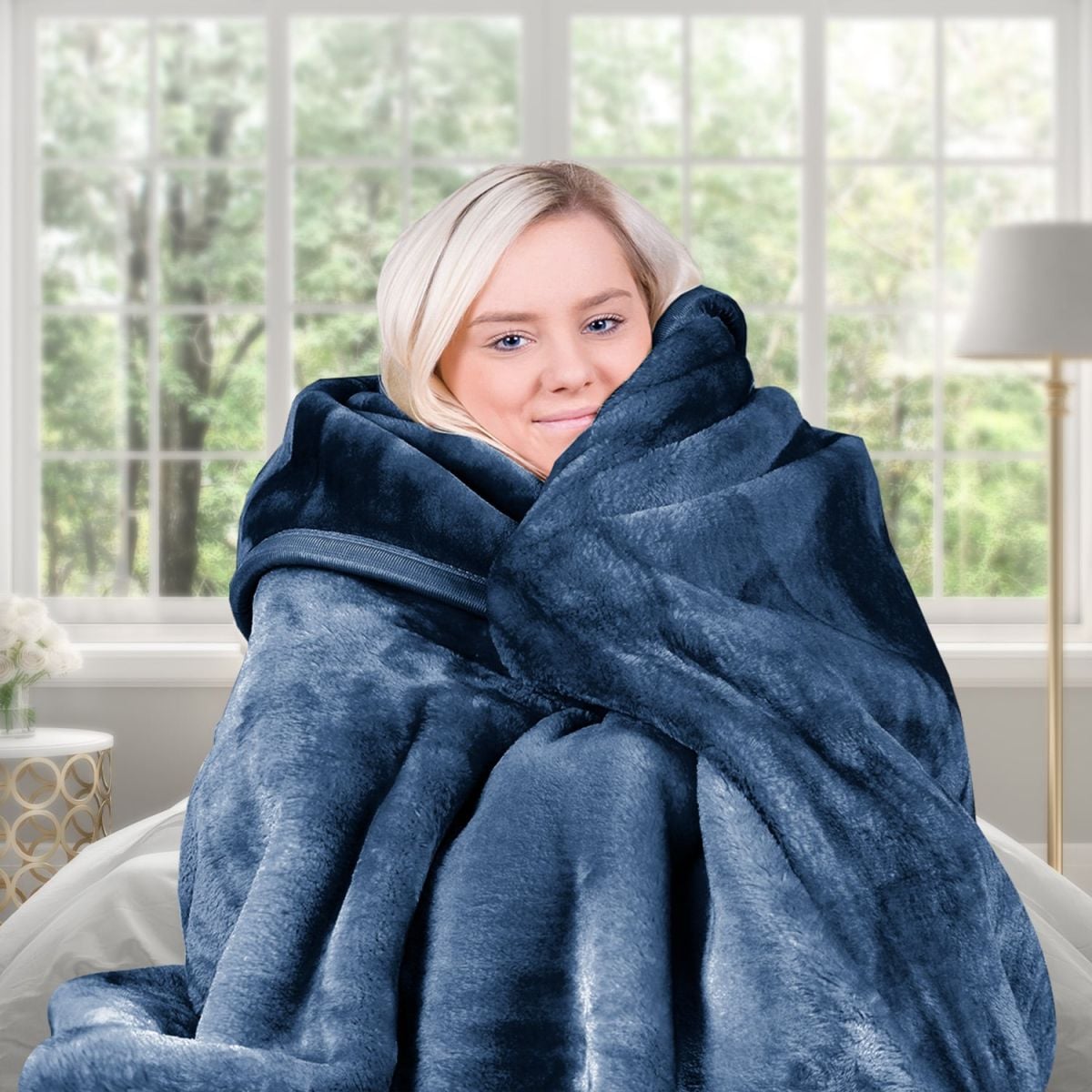 Laura Hill Faux Mink Blanket 800GSM Heavy Double-Sided - Navy Blue