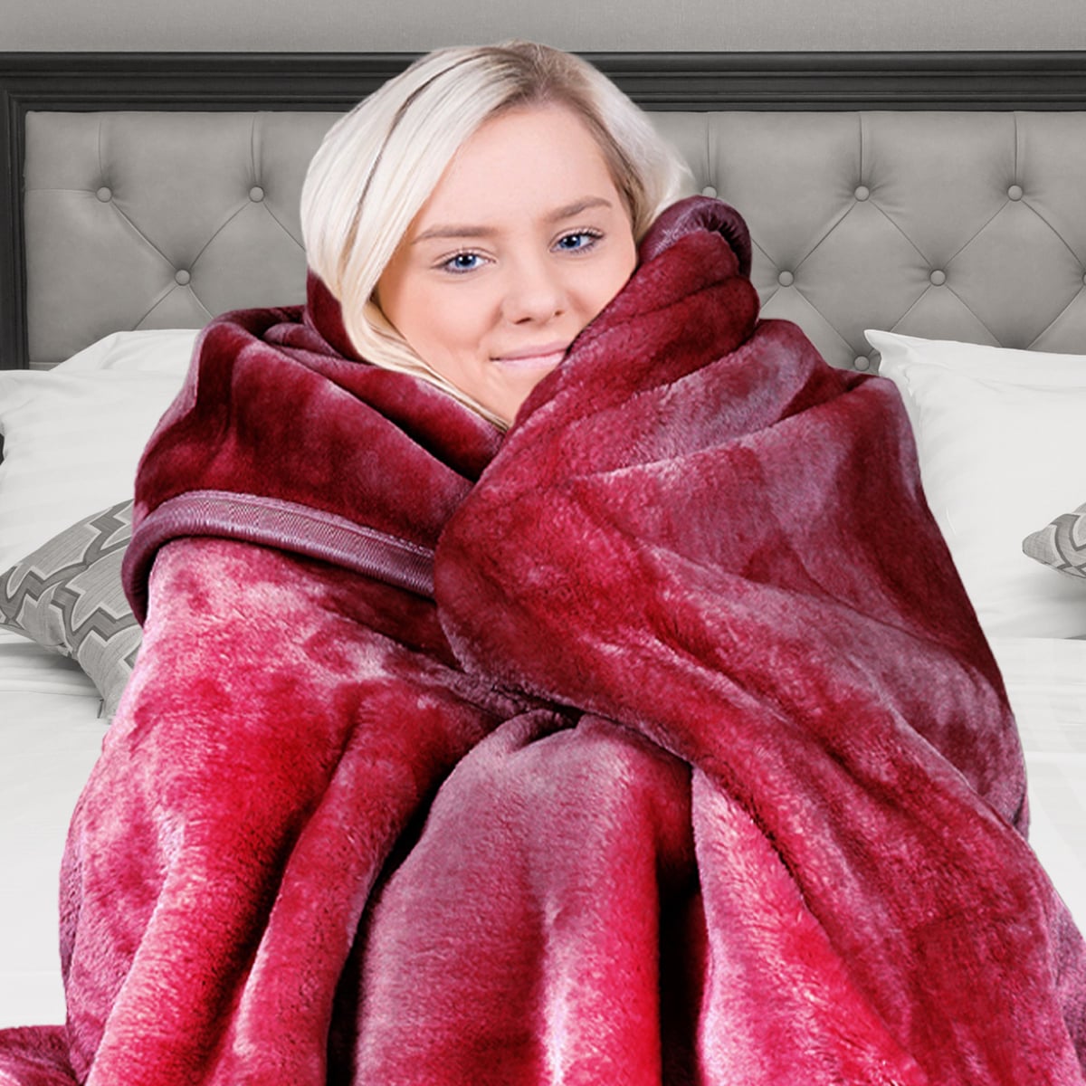 Laura Hill 800GSM Heavy Double-Sided Faux Mink Blanket - Red