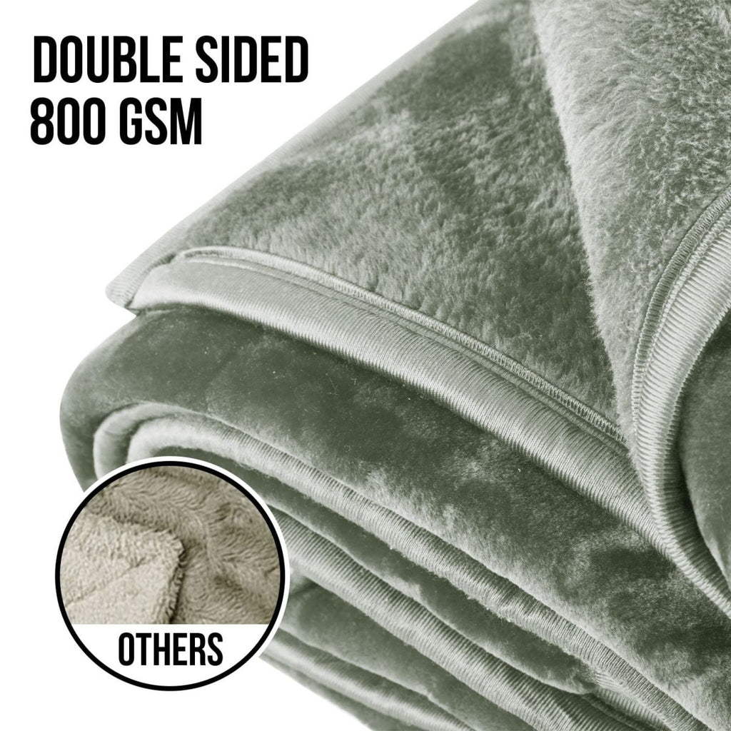 Laura Hill 800-GSM Mink Blanket Queen Size Double-Sided Soft Plush Bed Faux Throw Rug 220 X 240cm Heavy - Sage