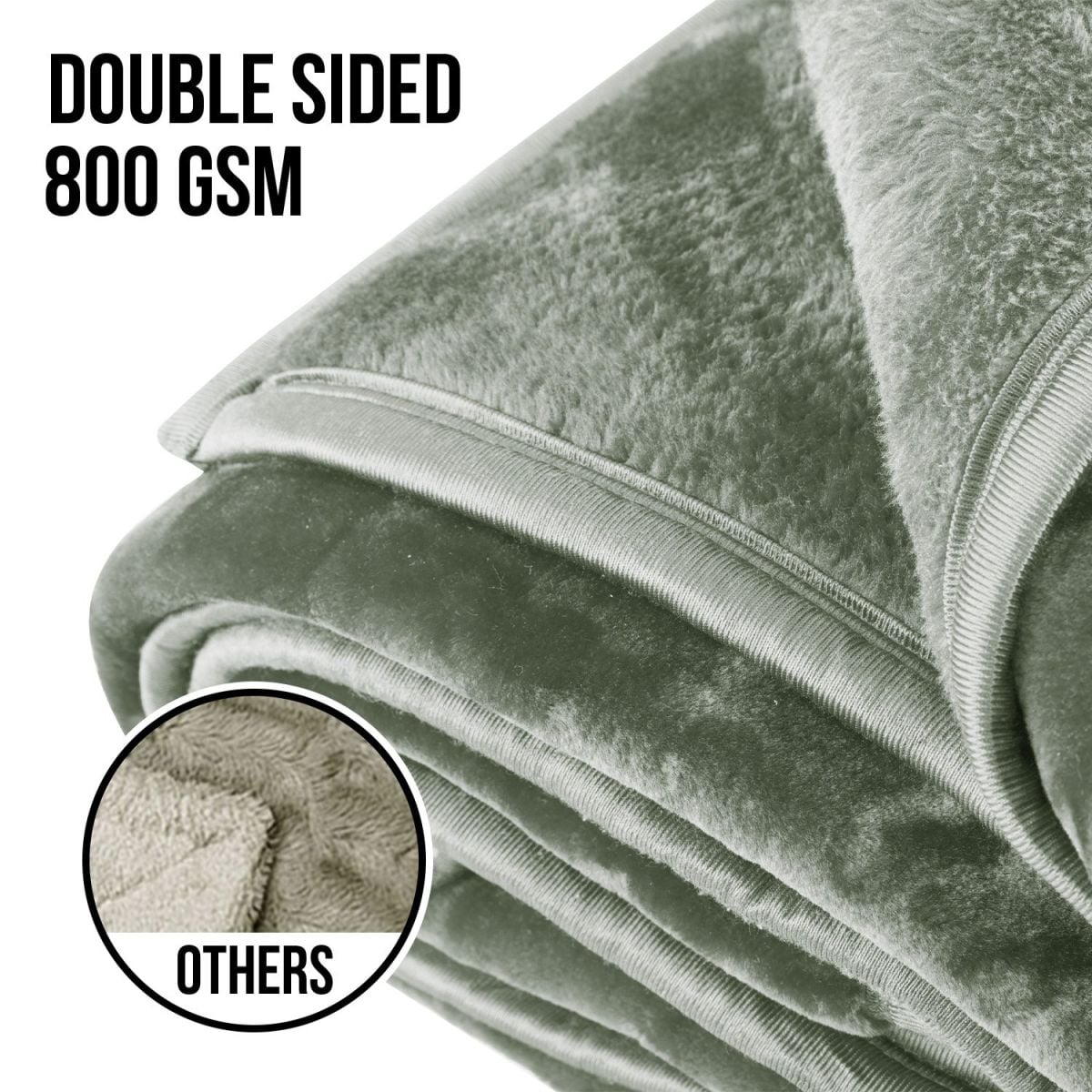 Laura Hill 800-GSM Mink Blanket Queen Size Double-Sided Soft Plush Bed Faux Throw Rug 220 X 240cm Heavy - Sage