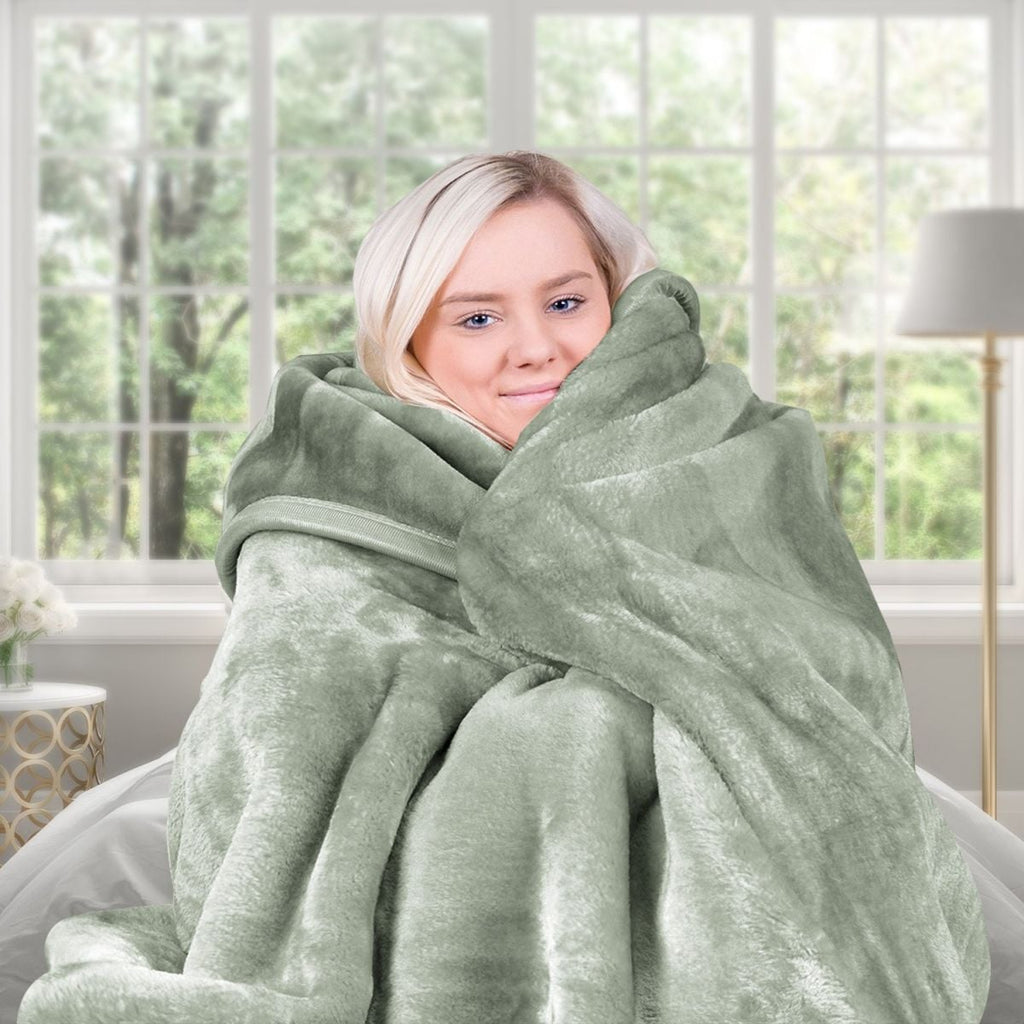 Laura Hill 800-GSM Mink Blanket Queen Size Double-Sided Soft Plush Bed Faux Throw Rug 220 X 240cm Heavy - Sage