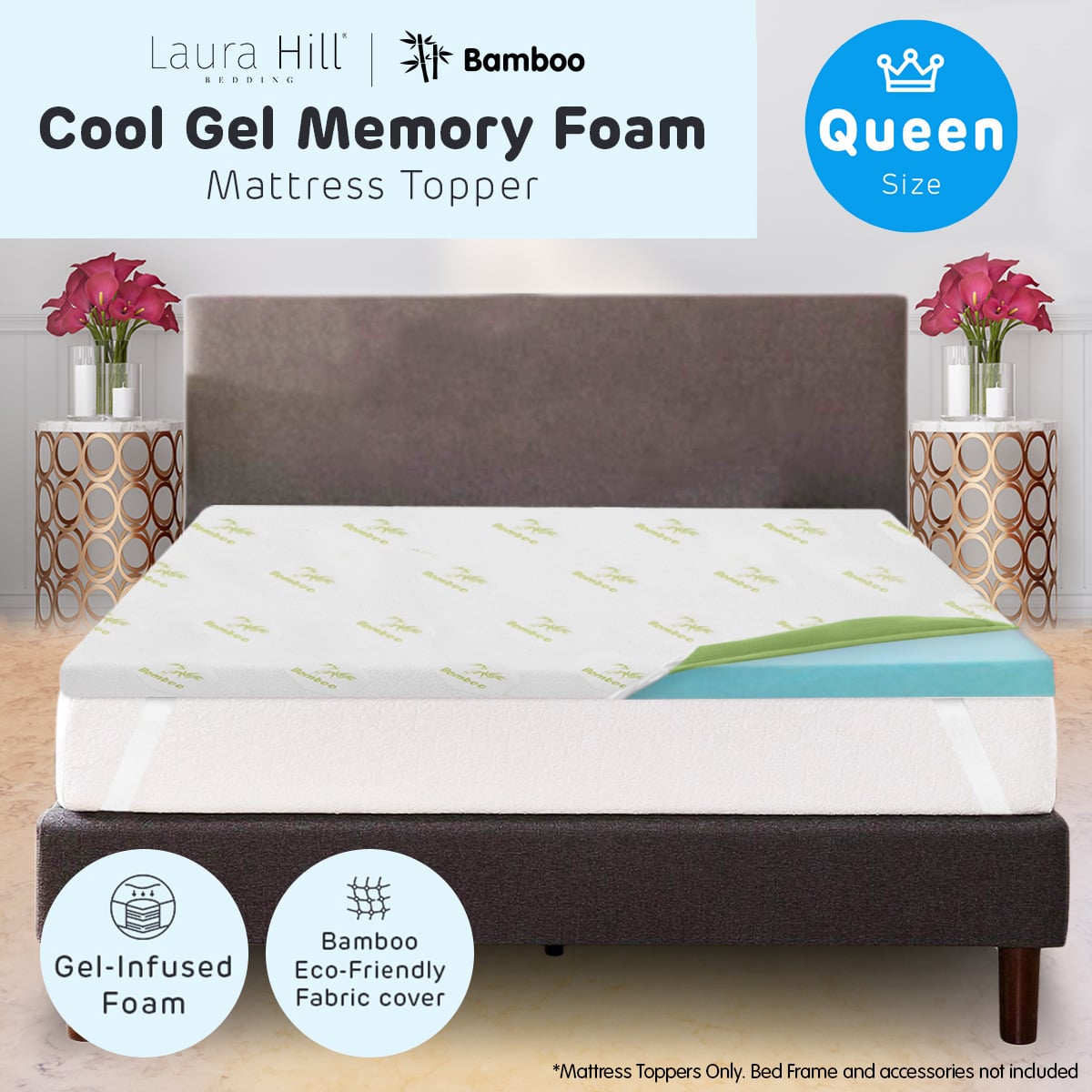 Cool GEL Memory Foam Mattress Topper - Queen