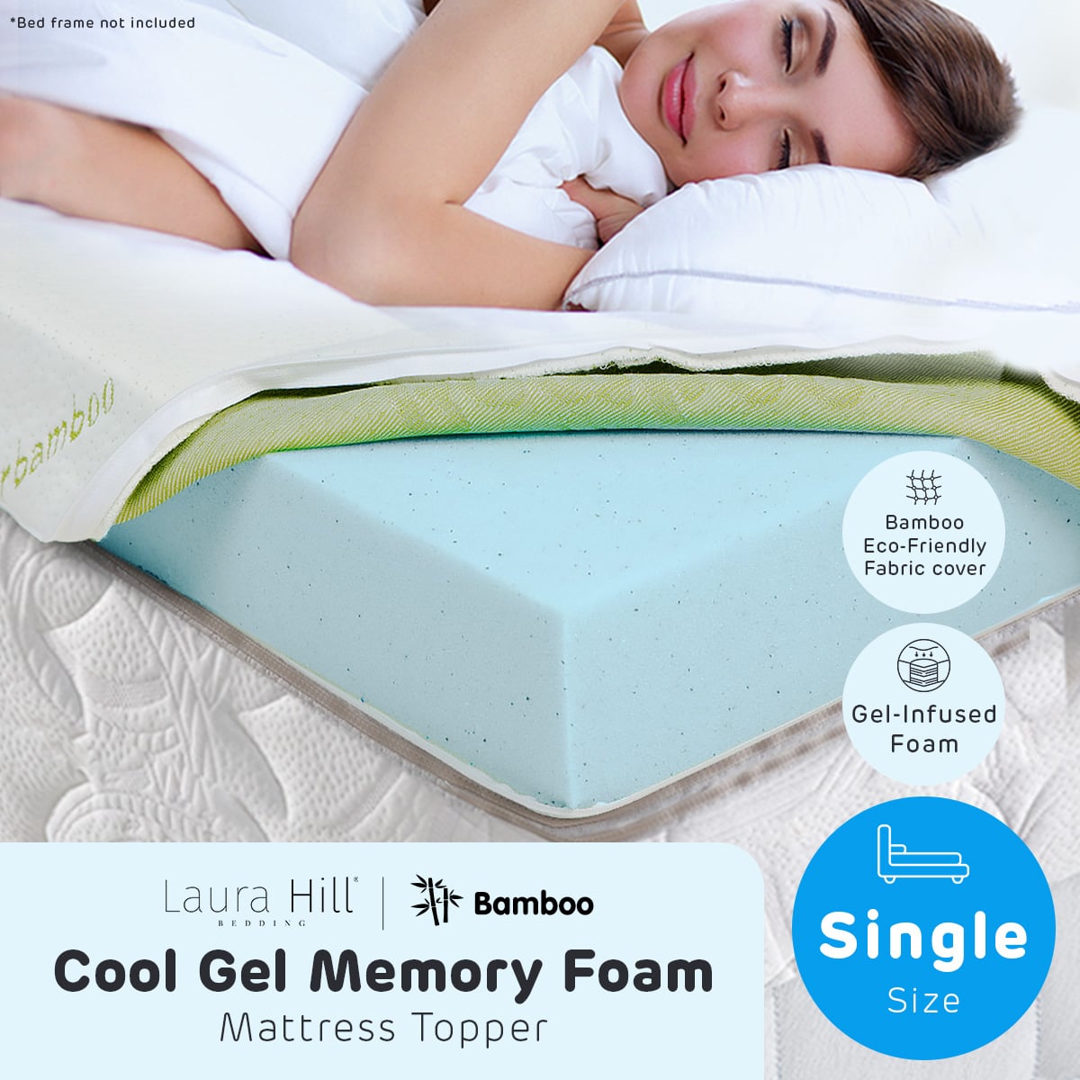 Cool GEL Memory Foam Mattress Topper - Single