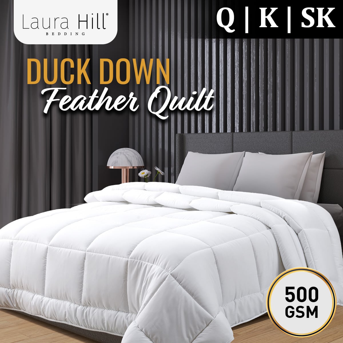 Laura Hill 500GSM Duck Down Feather Quilt Comforter Doona - Queen