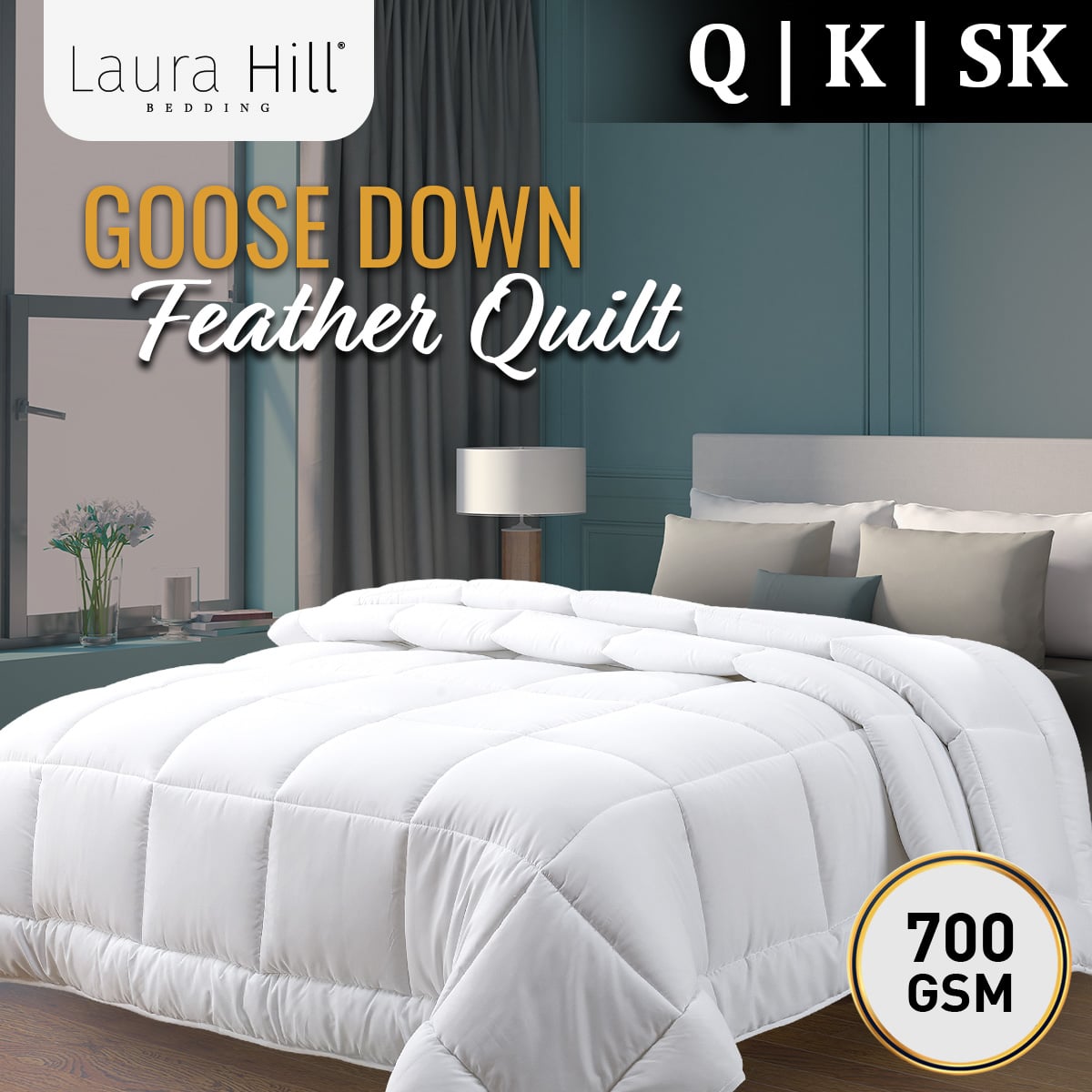 Laura Hill 700GSM Goose Down Feather Comforter Doona - Queen