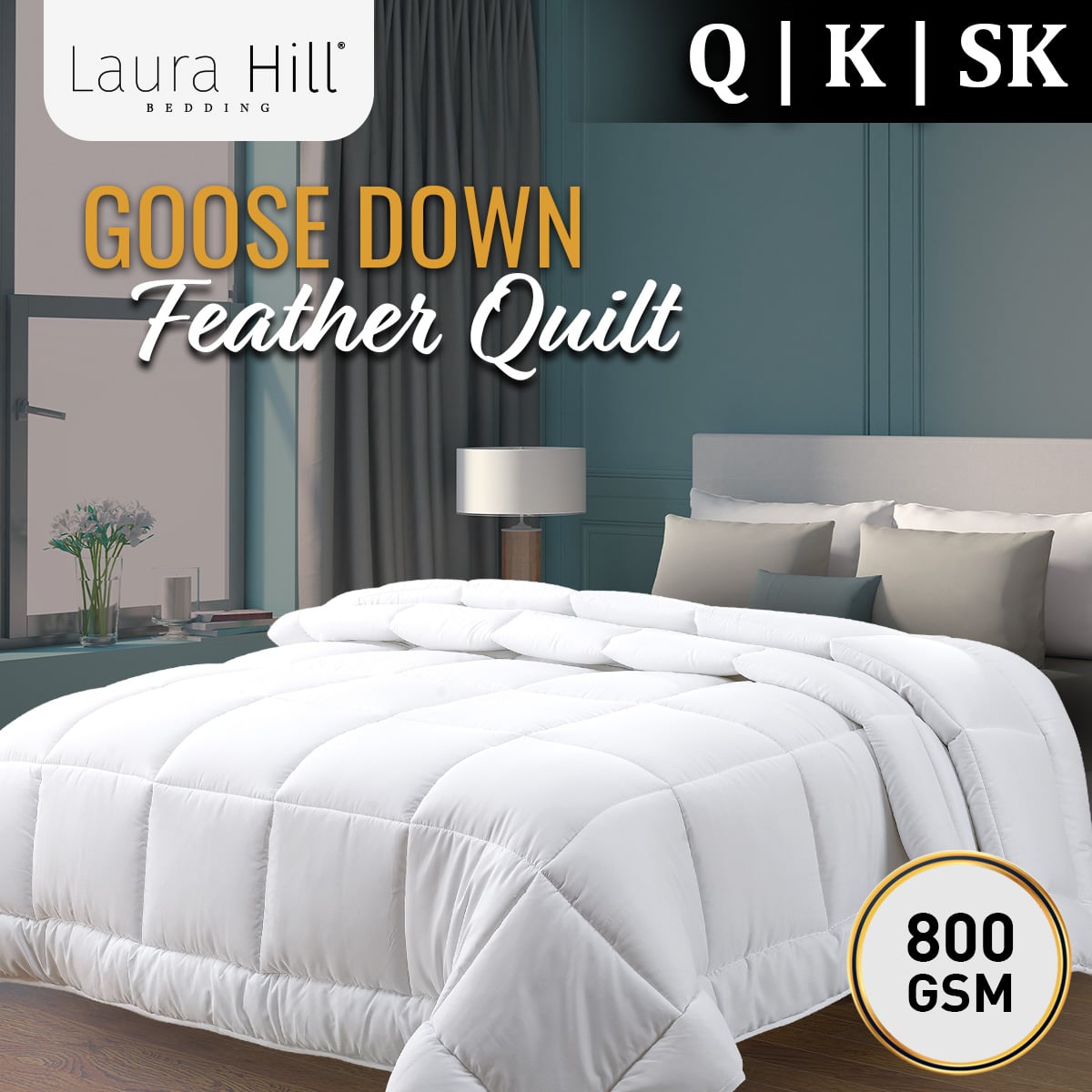 Laura Hill 800GSM Goose Down Feather Comforter Doona - Queen