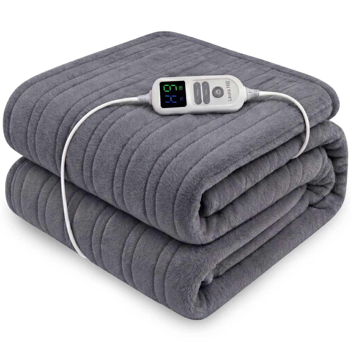Laura Hill XL Electric Heated Blanket Throw Soft Coral Fleece with 10 Heat Settings - Grey