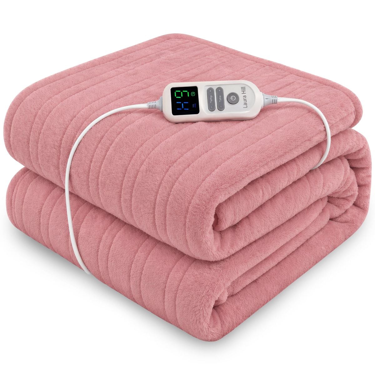 Laura Hill XL Electric Heated Blanket Throw Soft Coral Fleece with 10 Heat Settings - Pink