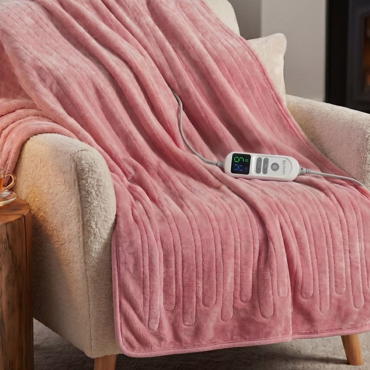 Laura Hill XL Electric Heated Blanket Throw Soft Coral Fleece with 10 Heat Settings - Pink
