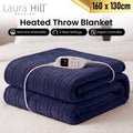 Laura Hill Electric Heated Blanket Throw Soft Coral Fleece w/ 9 Heat Settings - Blue