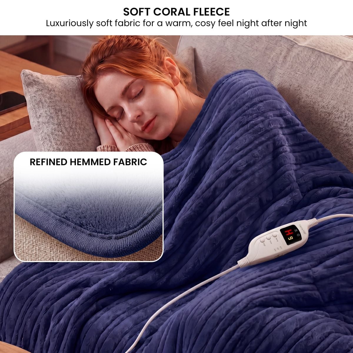 Laura Hill Electric Heated Blanket Throw Soft Coral Fleece w/ 9 Heat Settings - Blue