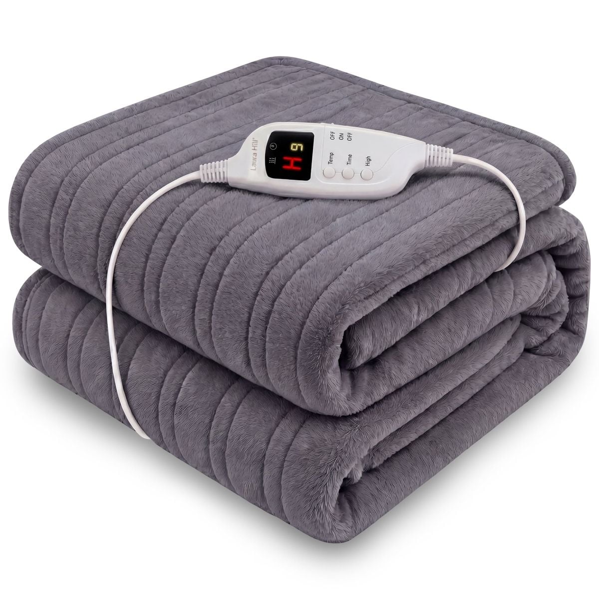 Laura Hill Electric Heated Blanket Throw Soft Coral Fleece w/ 9 Heat Settings - Grey